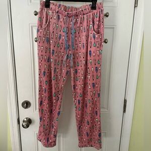 Pink and Blue Floral Pajama Bottoms with Elastic Waistband